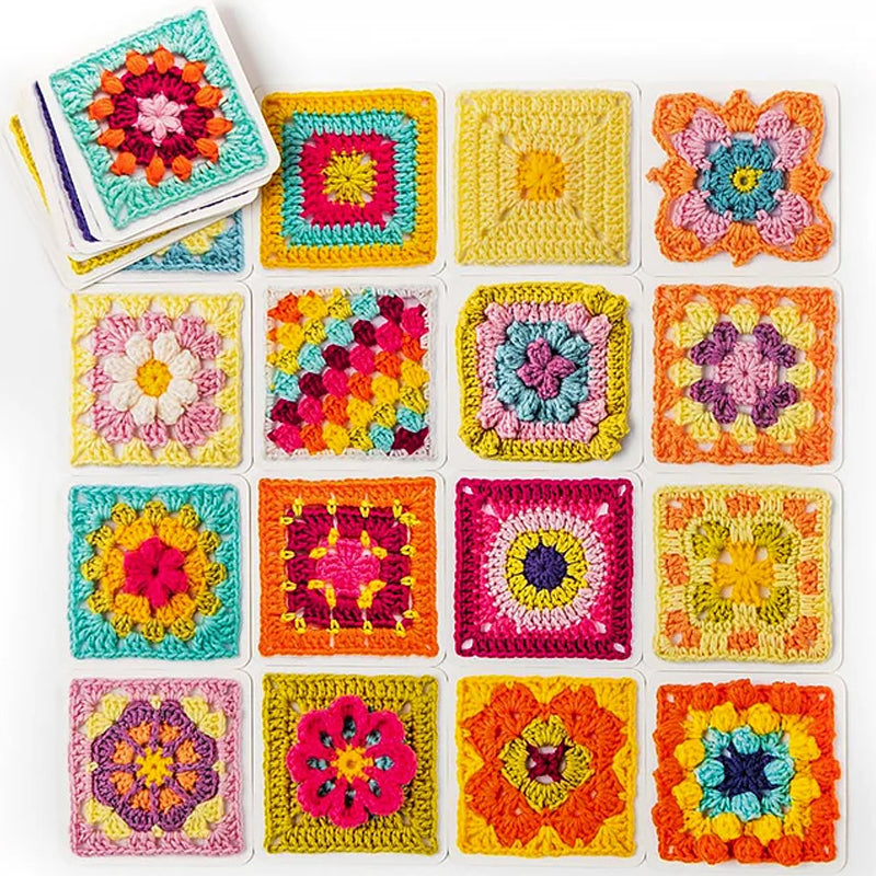 Crochet blocking board in use, shaping a crocheted square with precision pins, DIY craft project