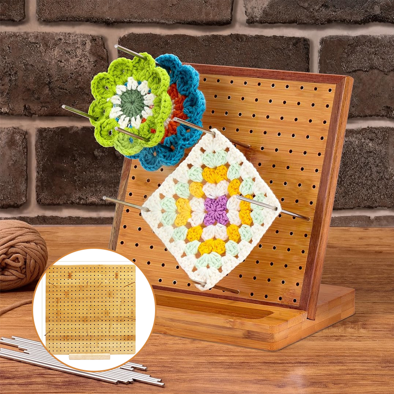 Bamboo crochet blocking board with 32 pins, precise knitting and craft shaping tools for crafters
