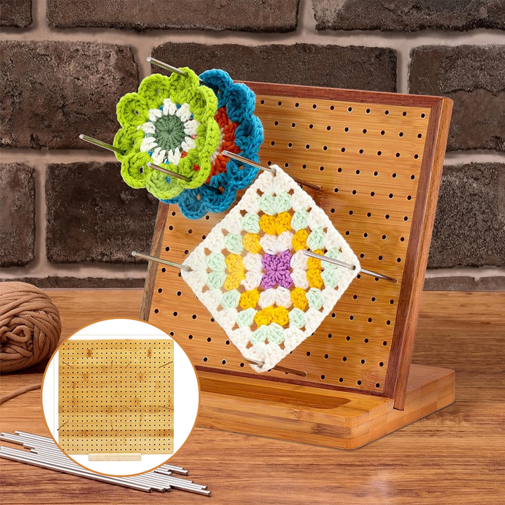 Bamboo crochet blocking board with 32 pins, precise knitting and craft shaping tools for crafters