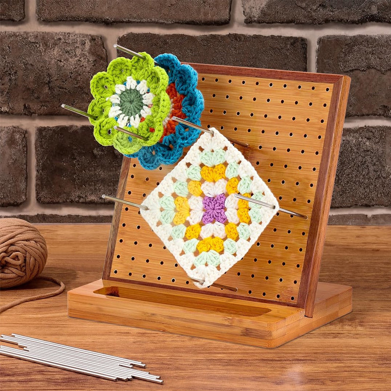 Craft supplies: eco-friendly bamboo blocking board & knitting gauge cards for crochet projects