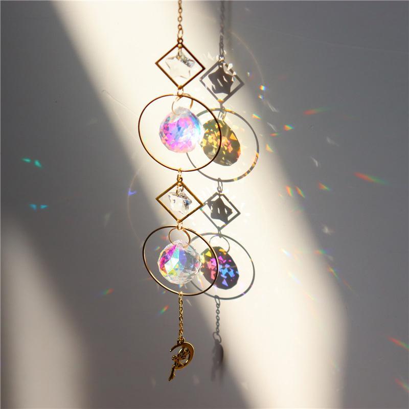 Crystal prism suncatcher creating rainbows, perfect for home decor & window ornament