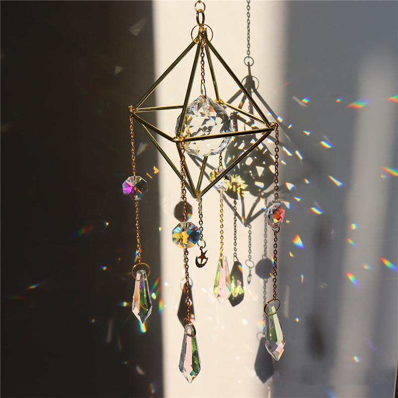 Rainbow maker suncatcher with multifaceted crystal, enhancing home decor with sparkle