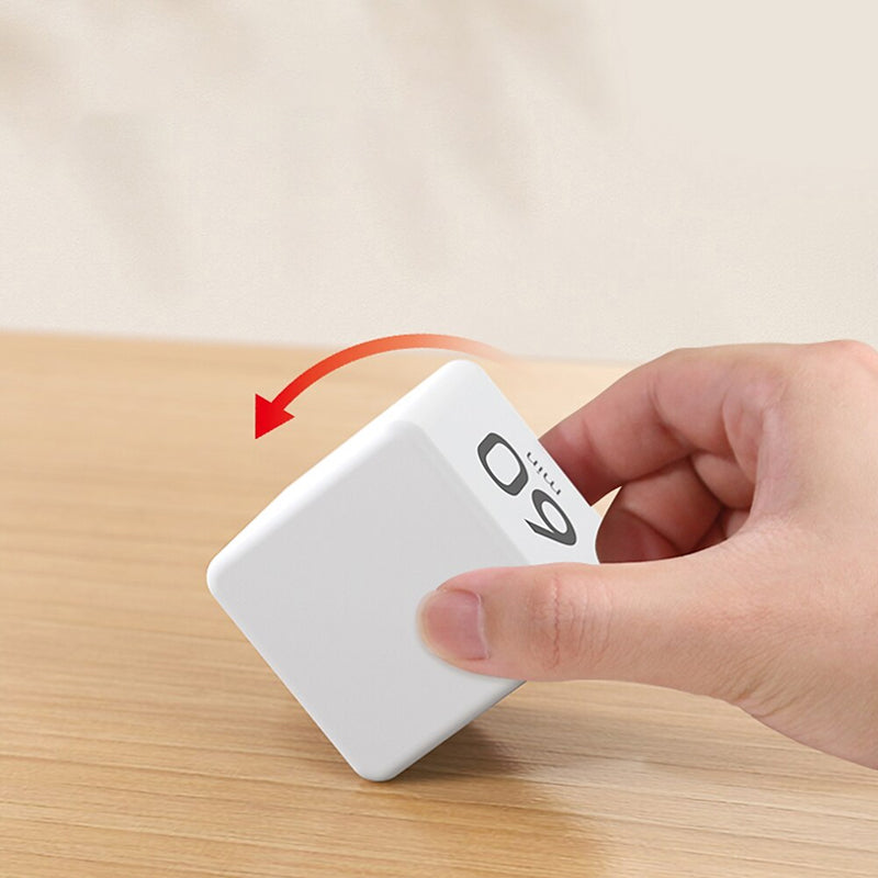 Cube timer, sleek design, digital display, a silent alarm for focused productivity