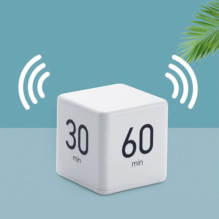 White cube timer, red display, digital countdown alarm, for silent study & focus