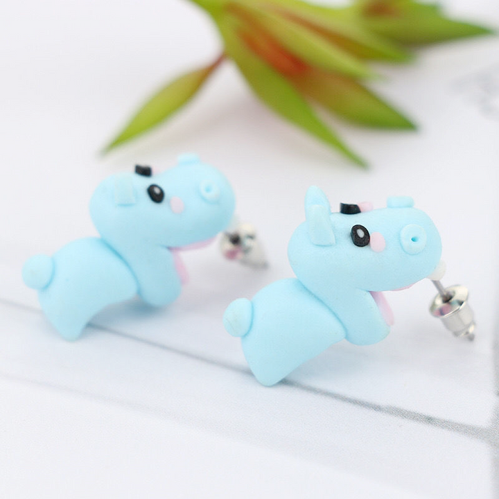 Cute dinosaur stud earrings for women, fashionable polymer clay jewelry gift