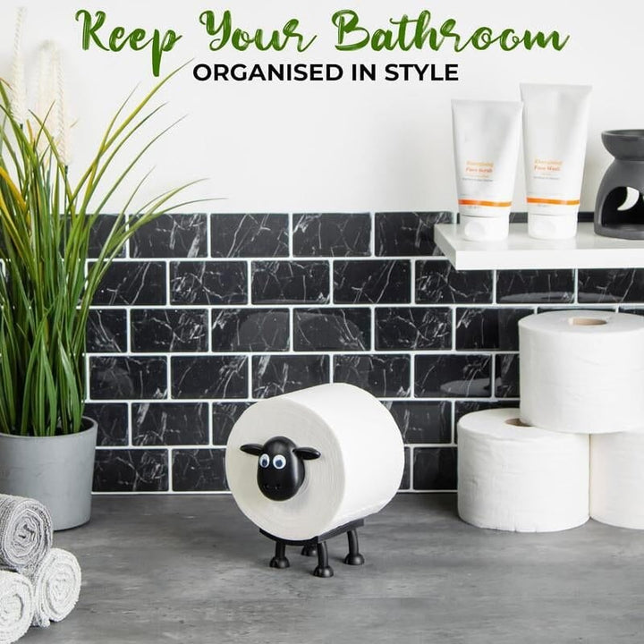 Front view of a cute sheep toilet paper holder, resin, a charming bathroom accessory & novelty storage