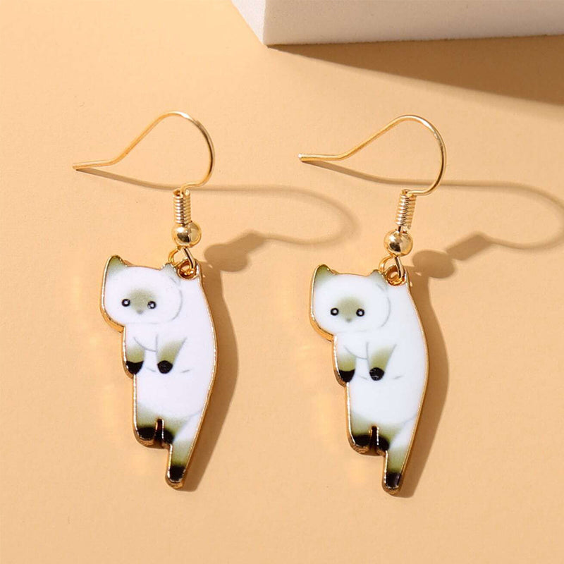 Hypoallergenic alloy cat dangle earrings, offering comfort and style for everyday use.