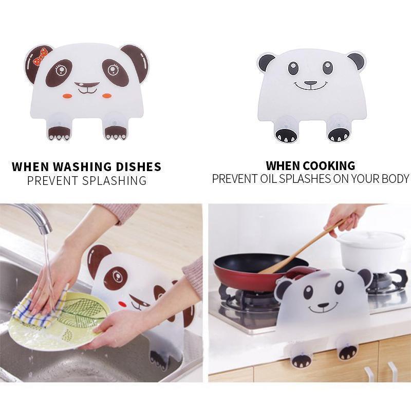 Decorative panda splash guard for kitchen sink, keeps area dry and adds fun to houseware