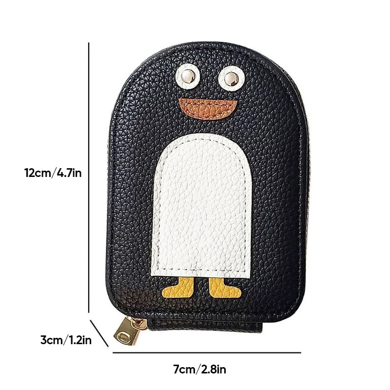 Functional women's PU leather cardholder with a delightful cute penguin motif.