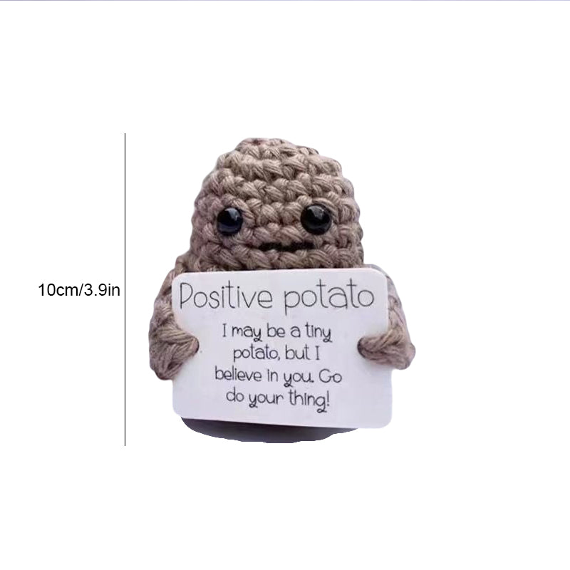 Smiling positive potato knitted doll, a unique desk decor and funny Christmas gift for positive vibes.