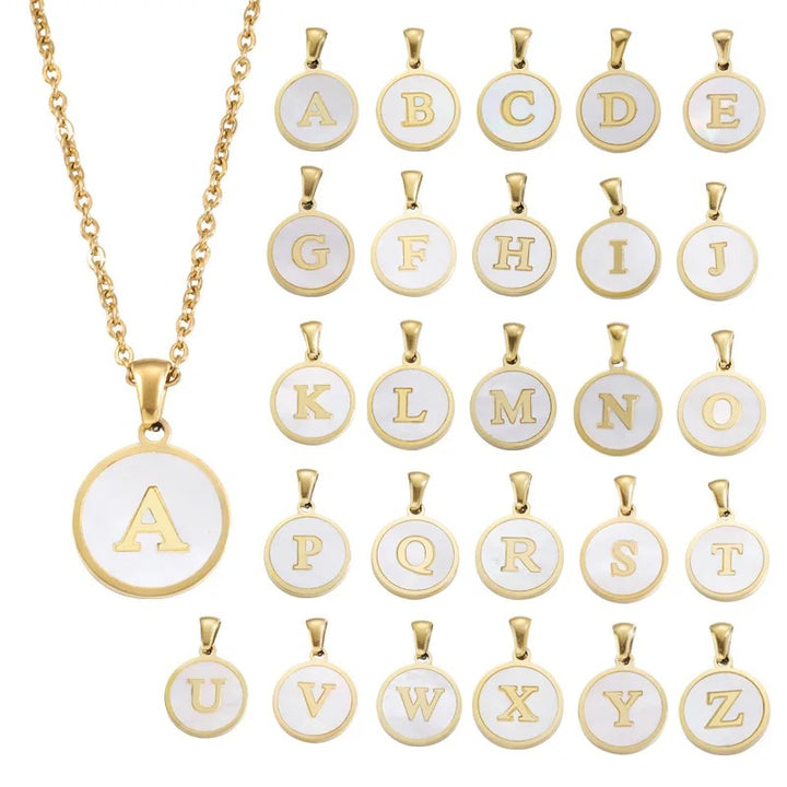 Women's Round Shell Initial A-Z Necklace