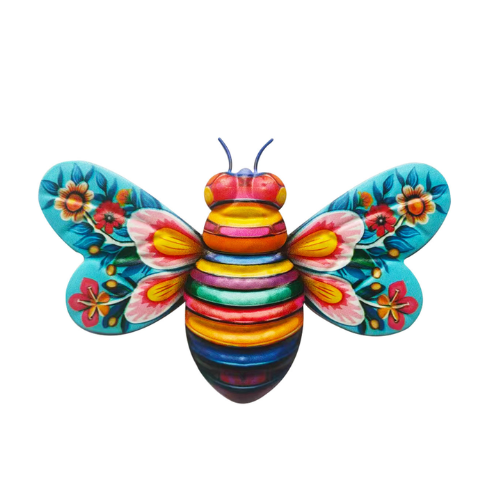 Outdoor wall art featuring a detailed metal bee, bringing nature's beauty to your space.