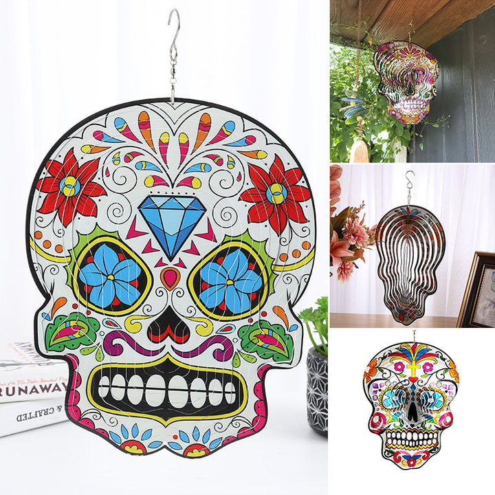 Colorful Sugar Skull Wind Spinner, elegant garden accessory, visual display