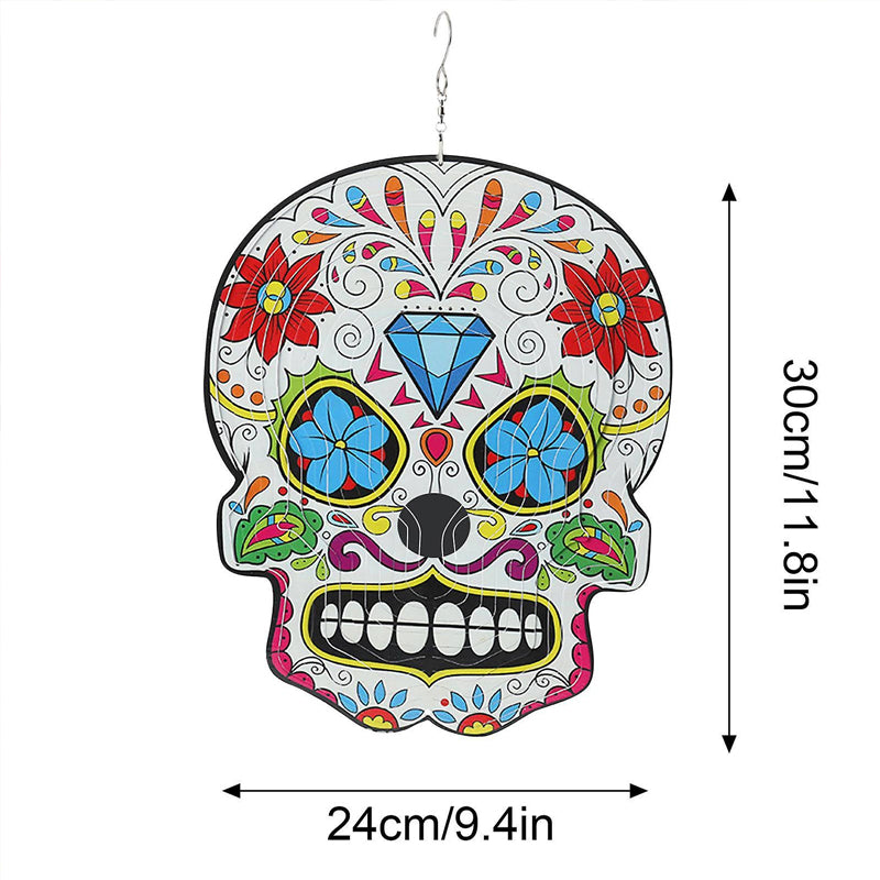 Rotating Sugar Skull Wind Spinner, decorative metal wind catcher, outdoor decor