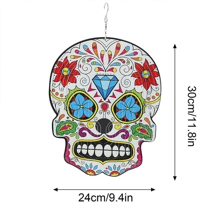 Rotating Sugar Skull Wind Spinner, decorative metal wind catcher, outdoor decor
