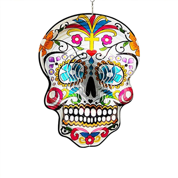 Stainless steel sugar skull wind spinner, decorative outdoor gift for gardens