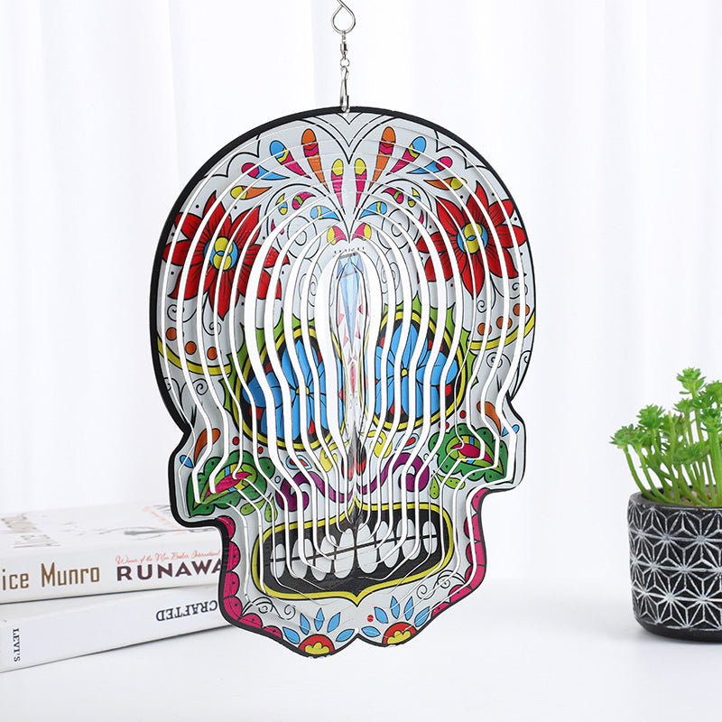 Unisex Sugar Skull Wind Spinner, colorful garden decor, stainless steel
