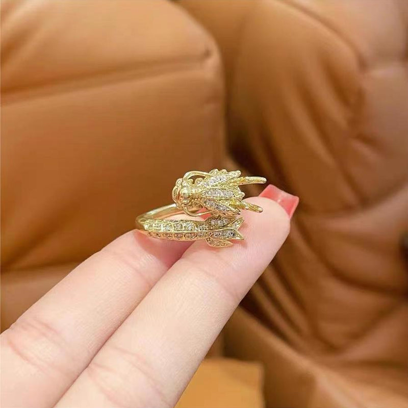 Statement dragon ring for women, adjustable fit, crafted with sparkling zirconia and fine details