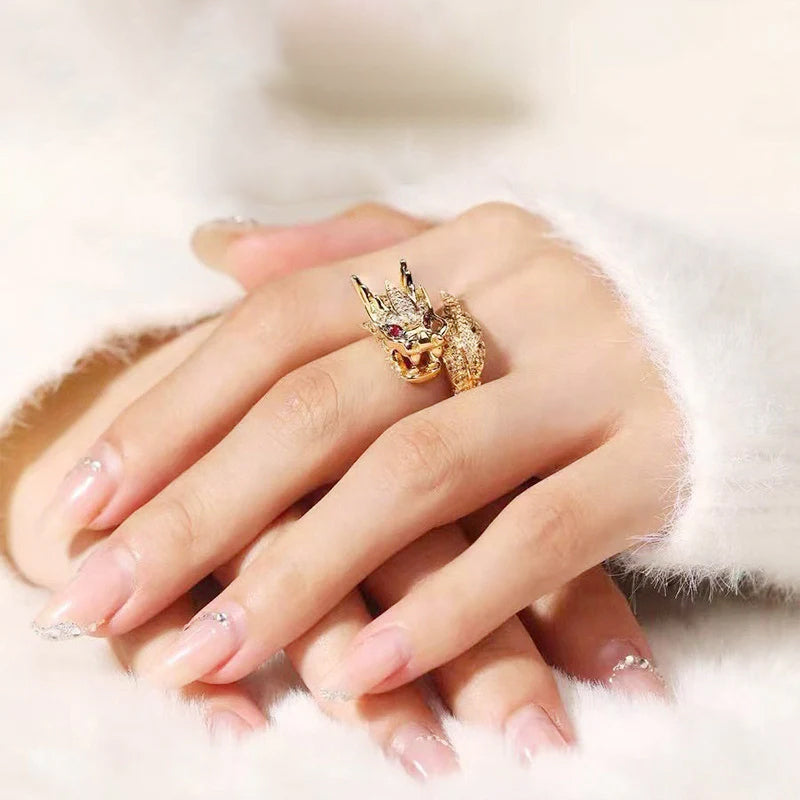 Adjustable dragon ring for women, embodying strength and elegance with glistening zirconia