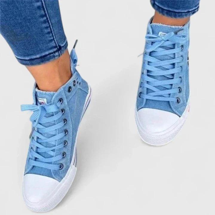 Casual navy blue women's orthopedic walking shoes, providing ultimate comfort & foot pain relief.