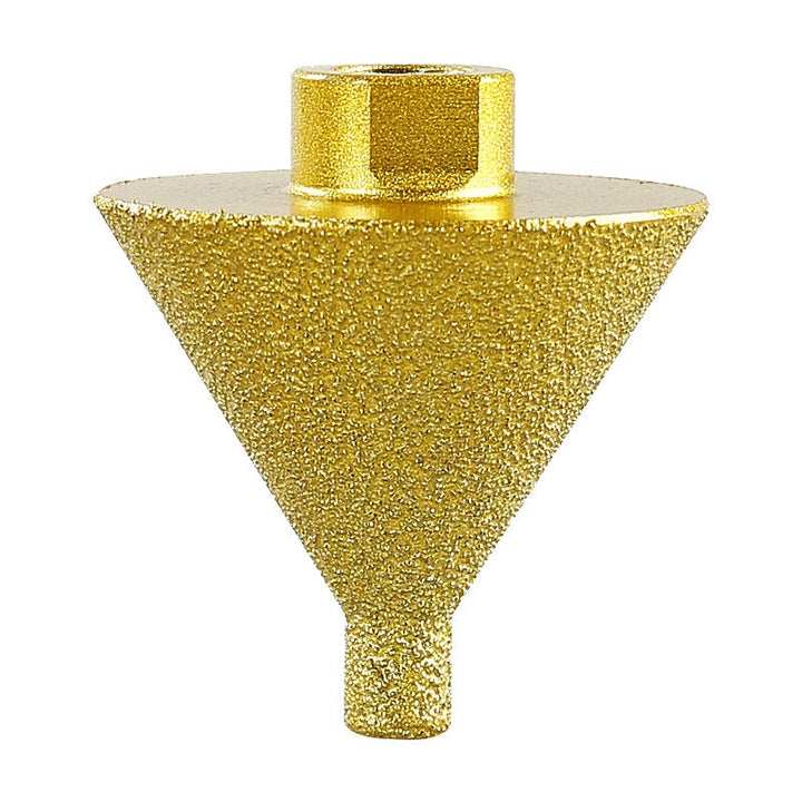 Packaging of a diamond chamfer grinder bit, highlighting its tile and stone uses