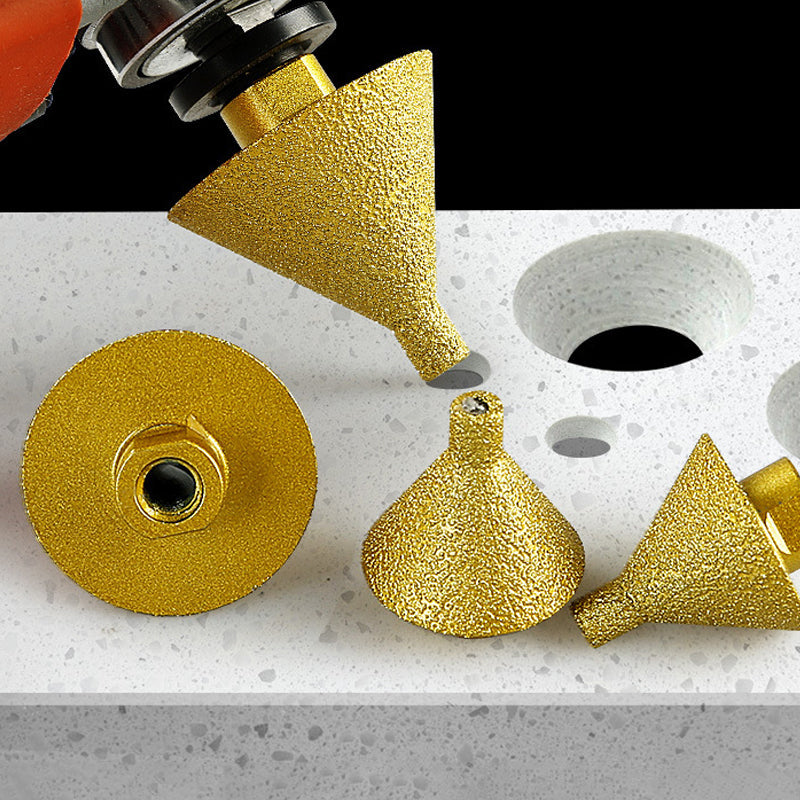 Close-up of diamond chamfer bit, ideal for precise beveling on stone tools