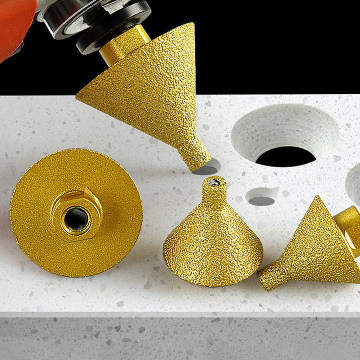 Close-up of diamond chamfer bit, ideal for precise beveling on stone tools
