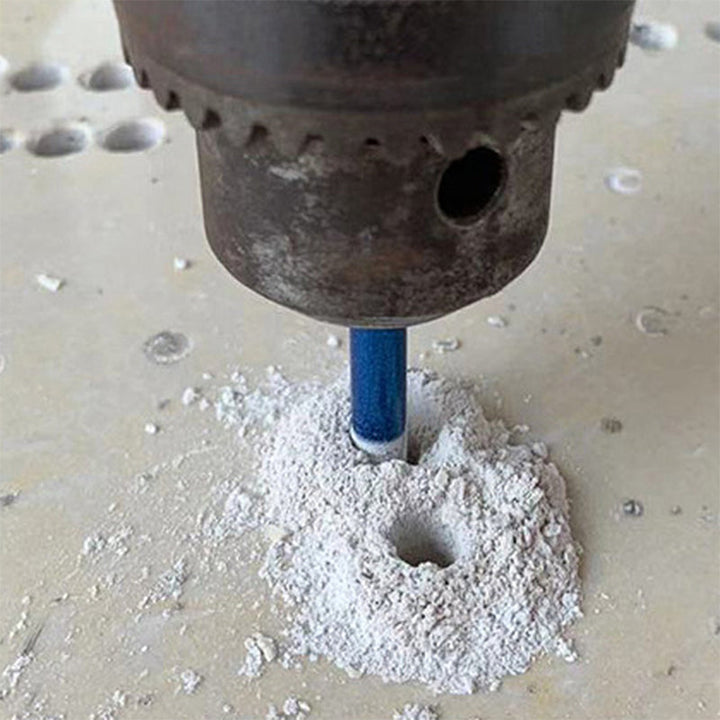 Diamond tool drill bit accurately cutting into a ceramic tile, demonstrating its effectiveness