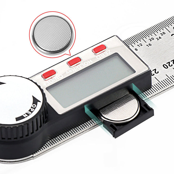 Versatile digital protractor and ruler in use, crucial for precise measurement in DIY