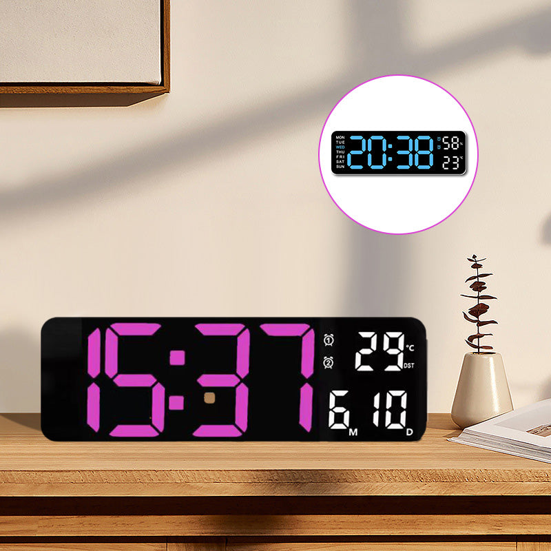 Digital LED Wall Clock with large red display, ideal for modern home decor, close-up view