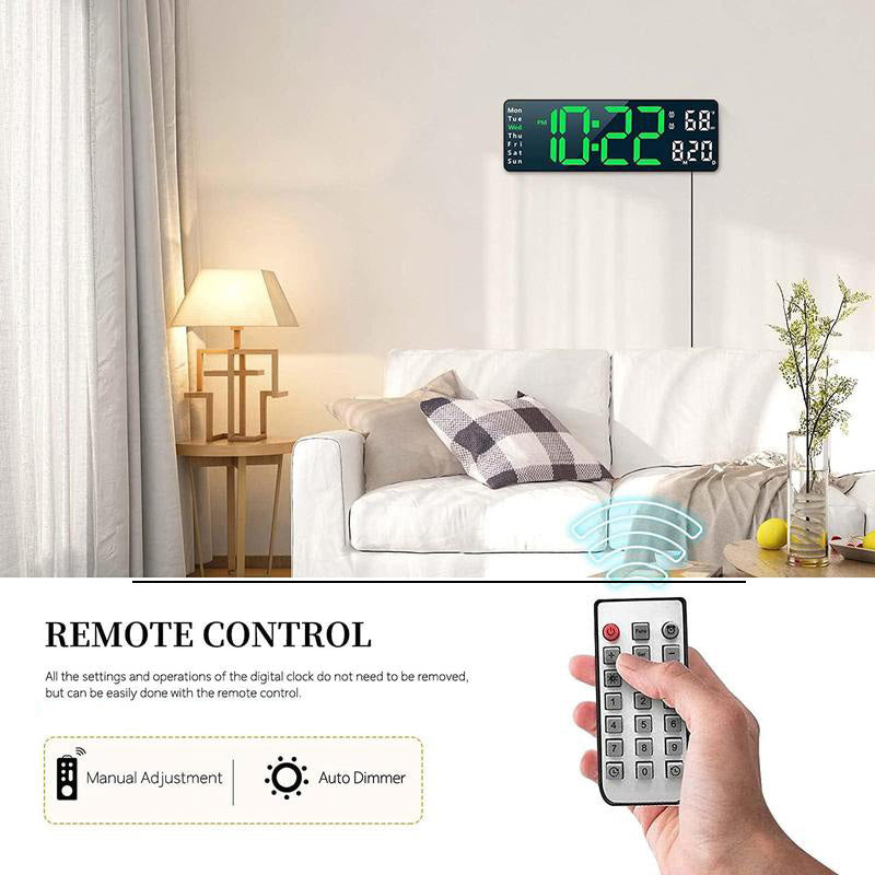 Large display digital LED wall clock showing time 10:30, suitable for living room