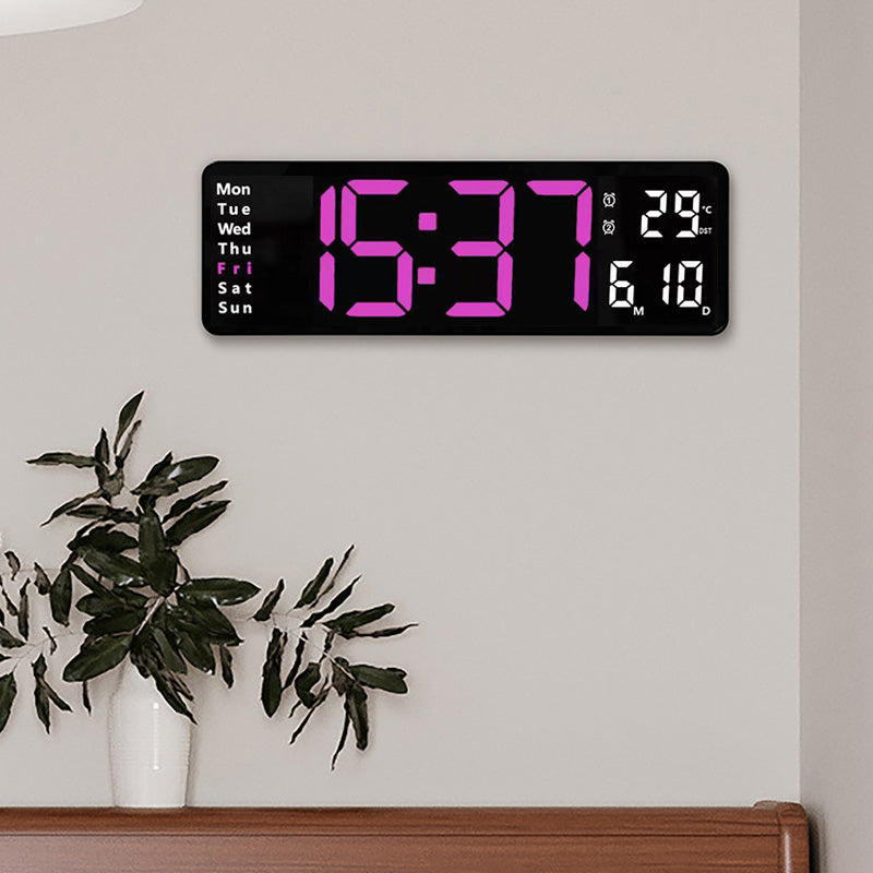 Side view of the slim profile of the digital LED wall clock, minimalist design
