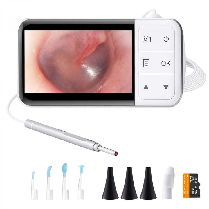 Digital otoscope w/ 4.5-inch screen for home ear inspection, wax removal. Rechargeable ear camera for health.
