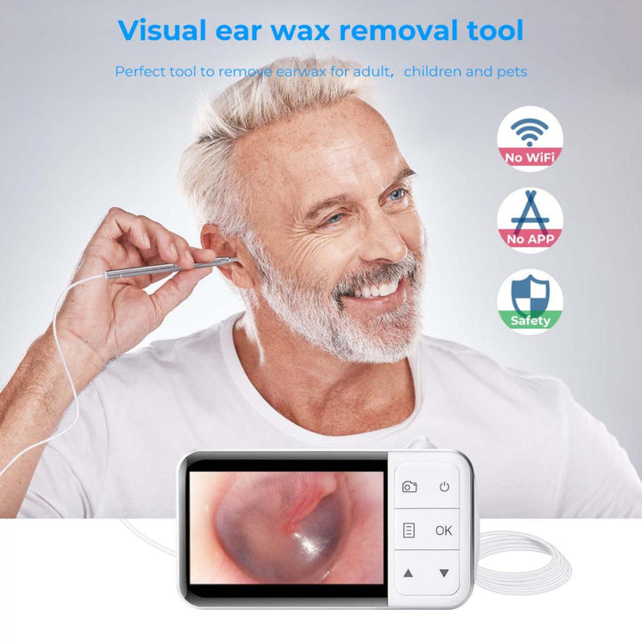 High-resolution digital otoscope, 4.5" screen. Perfect ear camera for safe home ear health checks & wax removal.