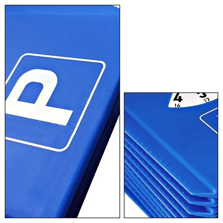 Modern digital parking timer, black casing with clear LCD, attached to a blue frost scraper.