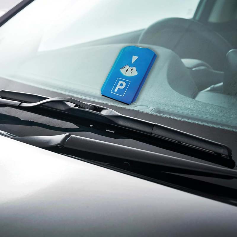Parking timer for cars, digital, with an essential plastic ice and frost scraper tool.
