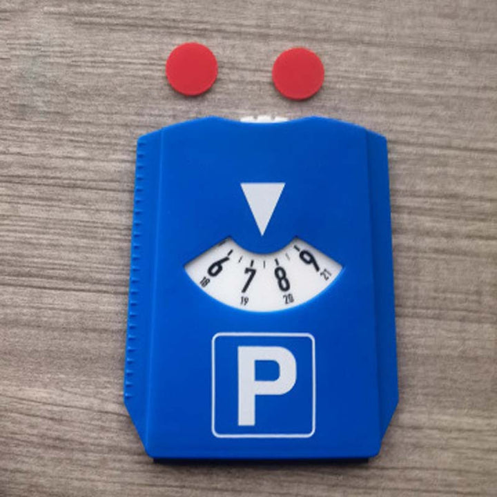 Automotive digital parking timer accessory, dual-function with integrated car window scraper.