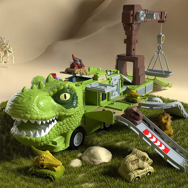 STEM dinosaur transforming truck and track toy, encouraging problem-solving in young children