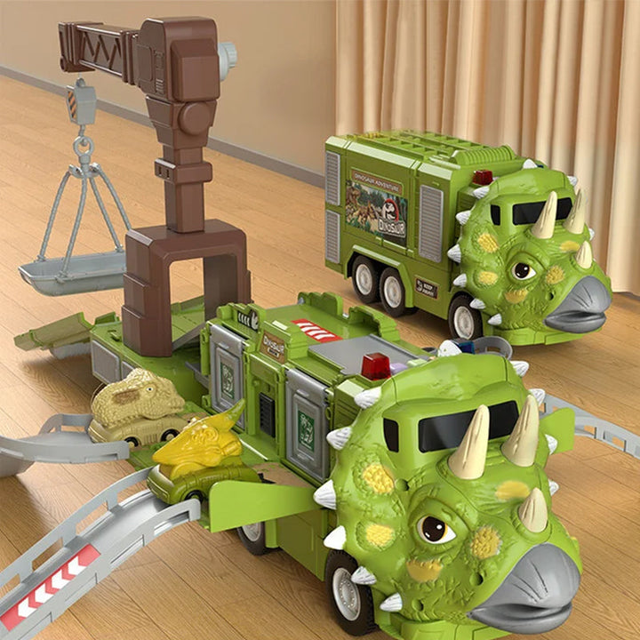 Durable boys and girls dinosaur transforming truck and track set, hours of imaginative play assured