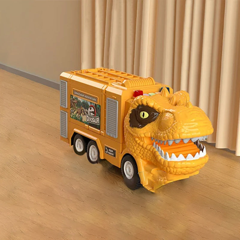 Child-friendly dinosaur transforming truck and track play set, designed for safety and hands-on learning