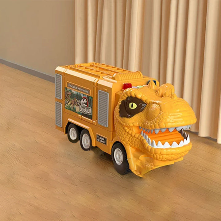 Child-friendly dinosaur transforming truck and track play set, designed for safety and hands-on learning