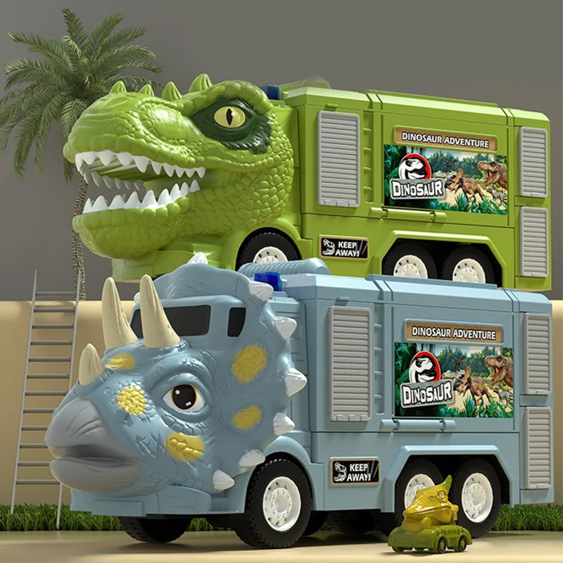 High-quality dinosaur transforming truck and track set, durable and safe for children's hands-on fun