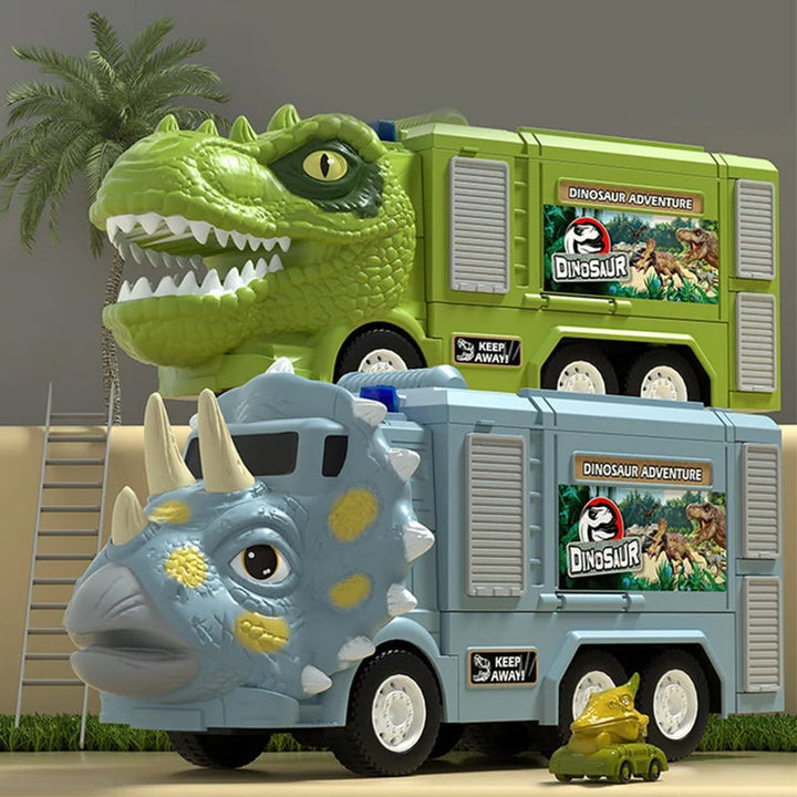 High-quality dinosaur transforming truck and track set, durable and safe for children's hands-on fun