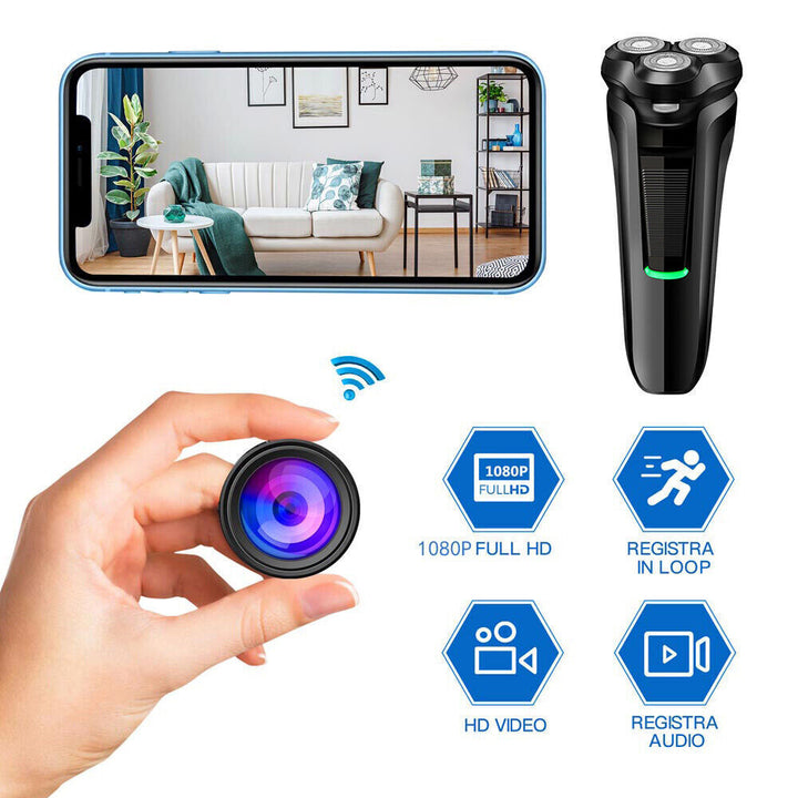 Compact WiFi hidden camera in a razor design. Ideal for discreet 1080P HD home security & surveillance.