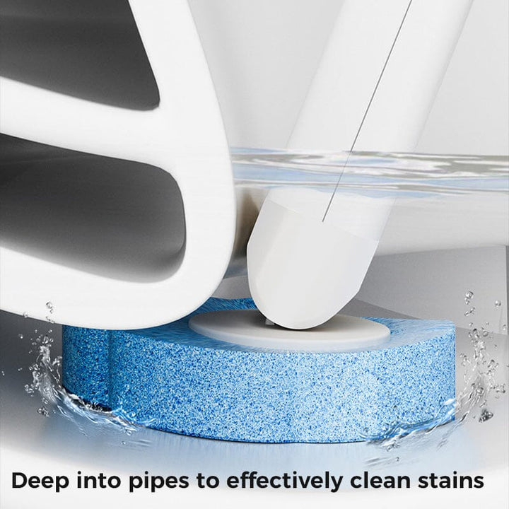 Complete toilet cleaning set with a long handle and refillable disposable scrubbing pads