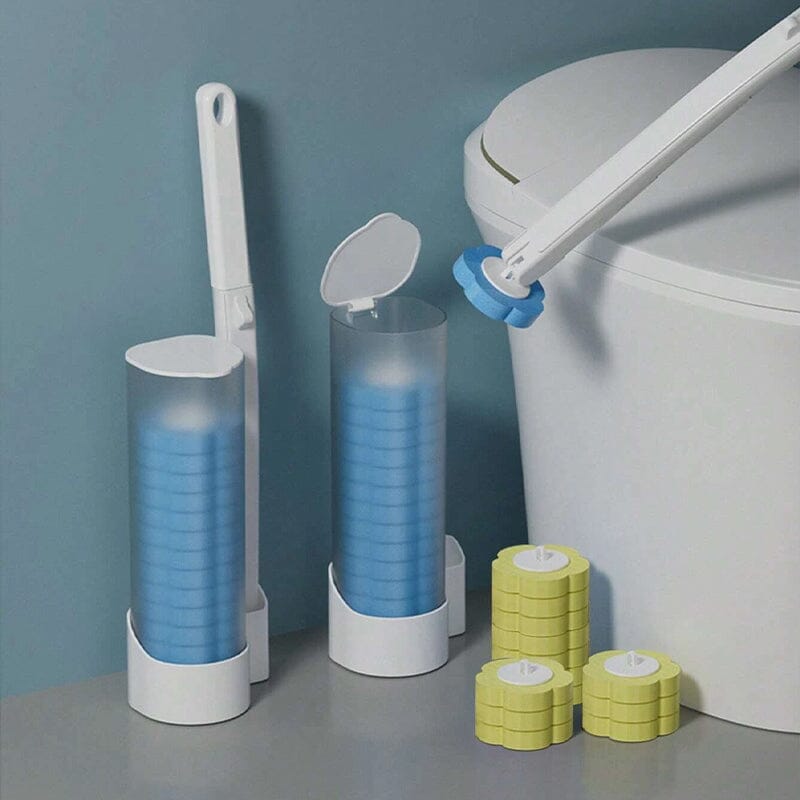 Effortless toilet cleaning system with quick-attach disposable scrubbing pads