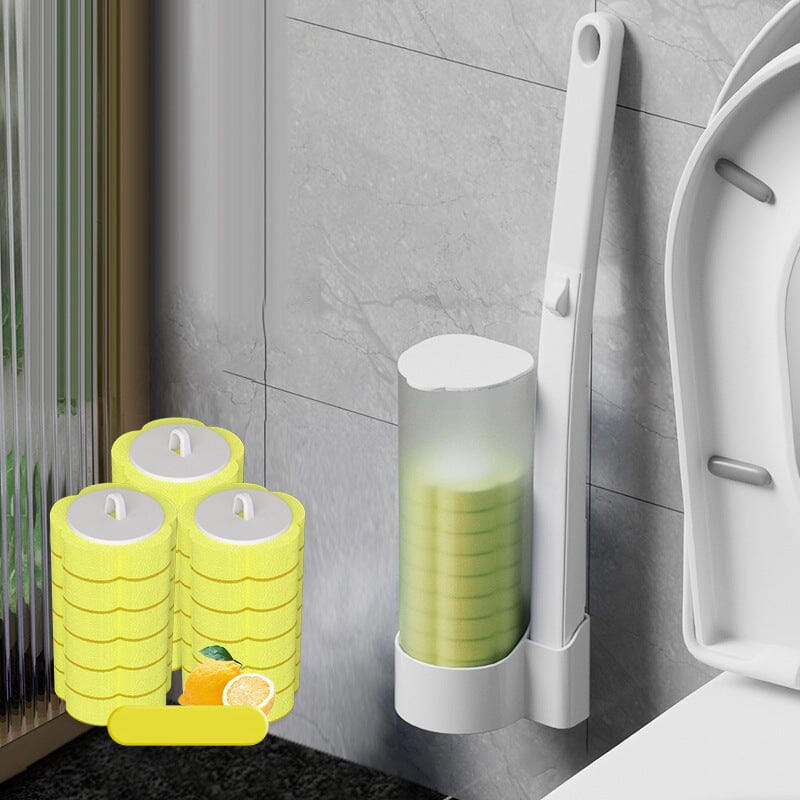 Durable toilet cleaning system, comes with multiple scented disposable scrubbing pads