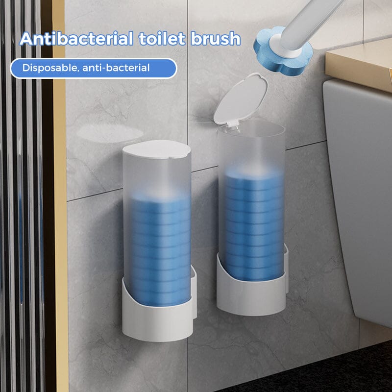 All-in-one toilet cleaner with pre-filled cleaning solution in disposable scrubbing pads
