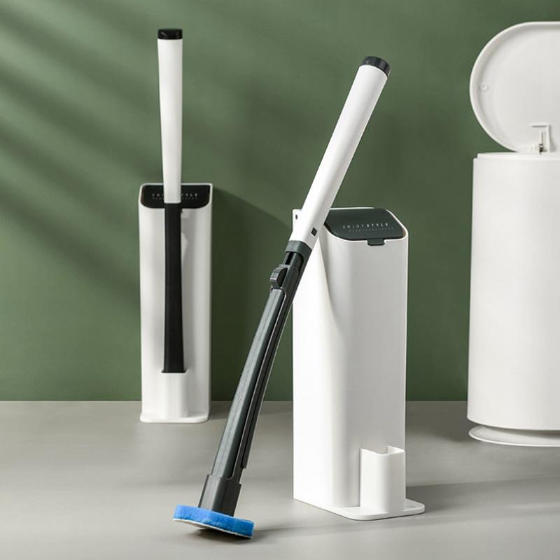 Disposable toilet cleaning wand kit with blue scrubbing pads for hygienic bathroom cleaning