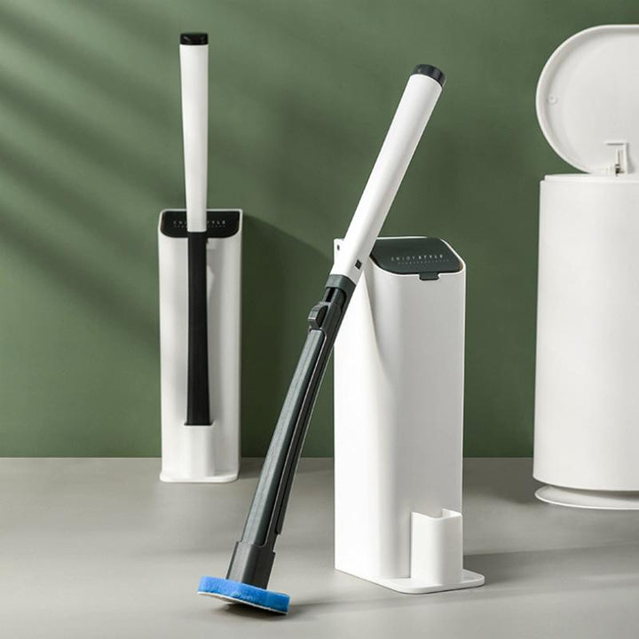 Disposable toilet cleaning wand kit with blue scrubbing pads for hygienic bathroom cleaning